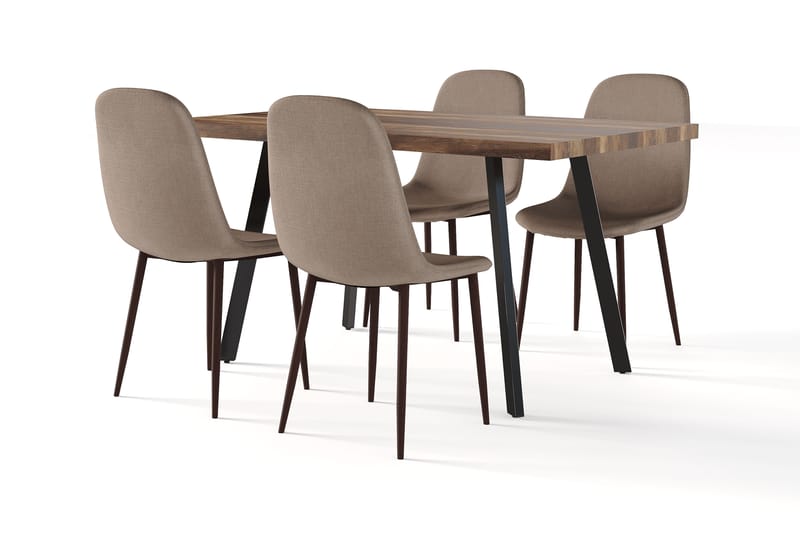 Sweetpo Matbord Förlängningsbart med illäggsskiva +  4 st Nikolas stol brun med valnöt ben, Brun