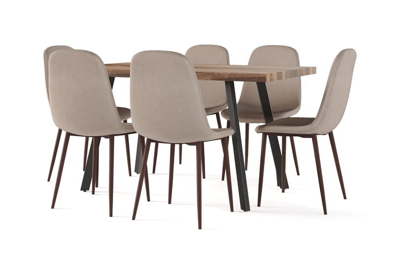 Sweetpo Matbord Förlängningsbart med illäggsskiva +  6 st Nikolas stol brun med valnöt ben, Brun