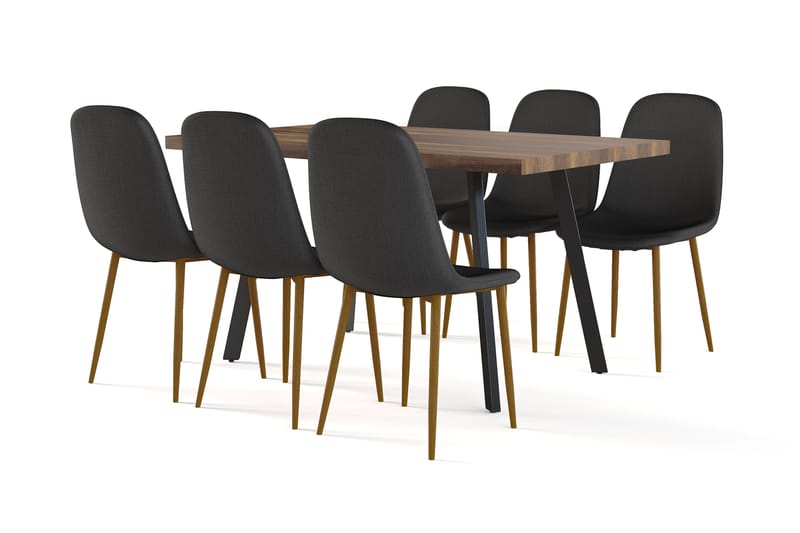 Sweetpo Matbord Förlängningsbart med illäggsskiva +  6 st Nikolas stol svart med ek ben, Brun/Svart