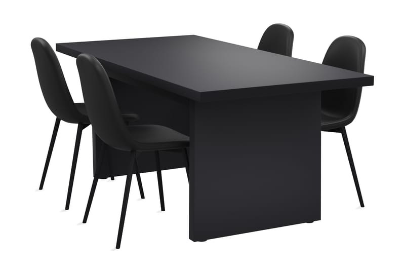SYRES Matbord 180 cm Grå + 4 NIBE Stolar Svart - Matgrupp & matbord med stolar