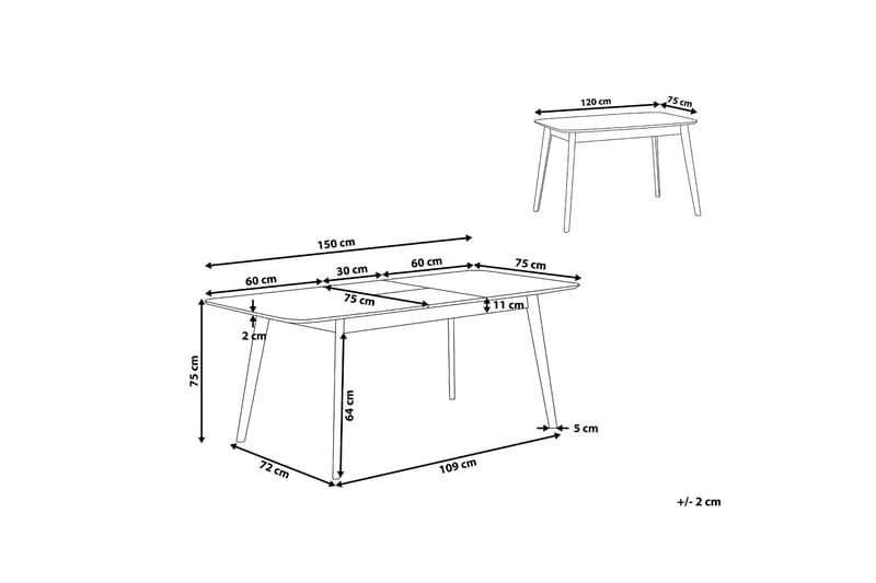 TABER Matbord Förlängningsbart 120-150x75 cm Ljusbrun - Möbler - Matplats - Matbord & köksbord
