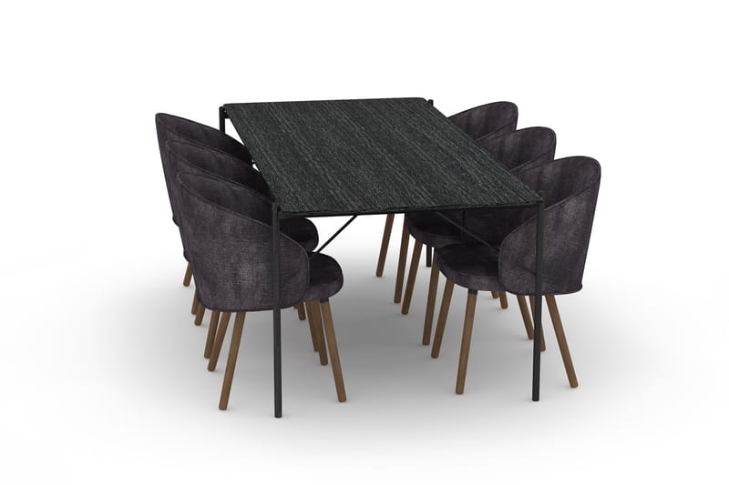 TAVANO Matbord 200 cm Svart med 6st BENITA Matstol - Matgrupp & matbord med stolar