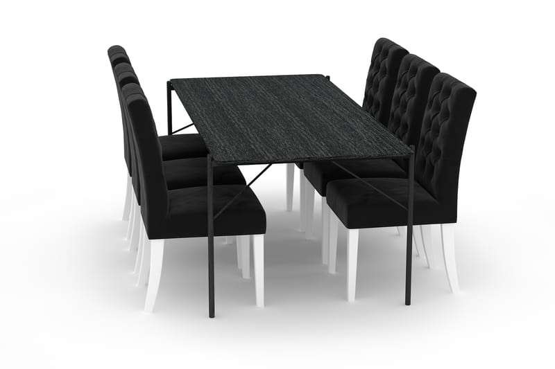 TAVANO Matbord 200 cm Svart med 6st JENNY Matstol Sammet - Matgrupp & matbord med stolar