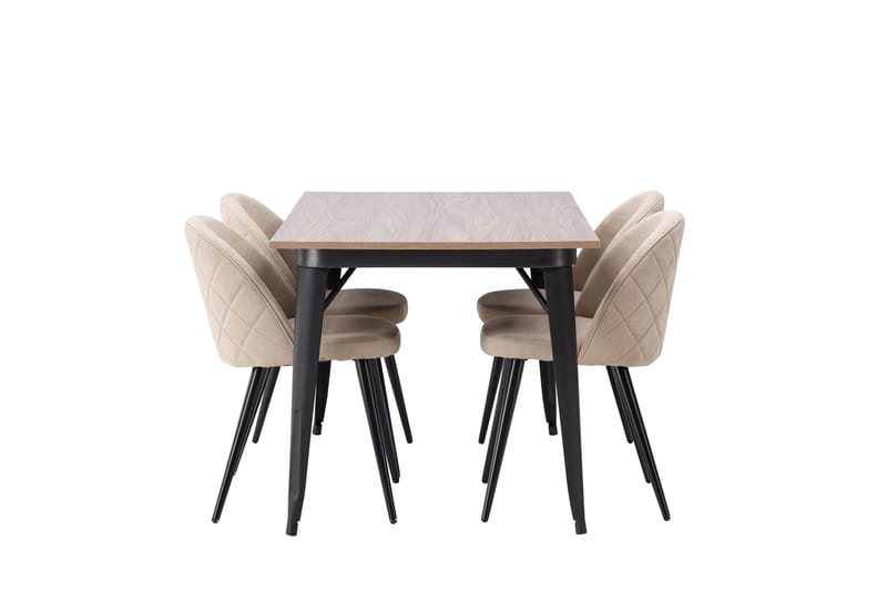 Tempe Matgrupp 140 cm Rektangulär med 4 Velvet stolar - Beige - Möbler - Matplats - Matgrupp & matbord med stolar