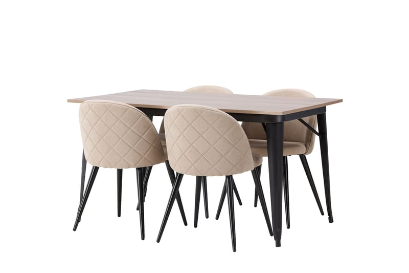 Tempe Matgrupp 140 cm Rektangulär med 4 Velvet stolar - Beige - Möbler - Matplats - Matgrupp & matbord med stolar