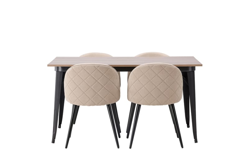 Tempe Matgrupp 140 cm Rektangulär med 4 Velvet stolar - Beige - Möbler - Matplats - Matgrupp & matbord med stolar