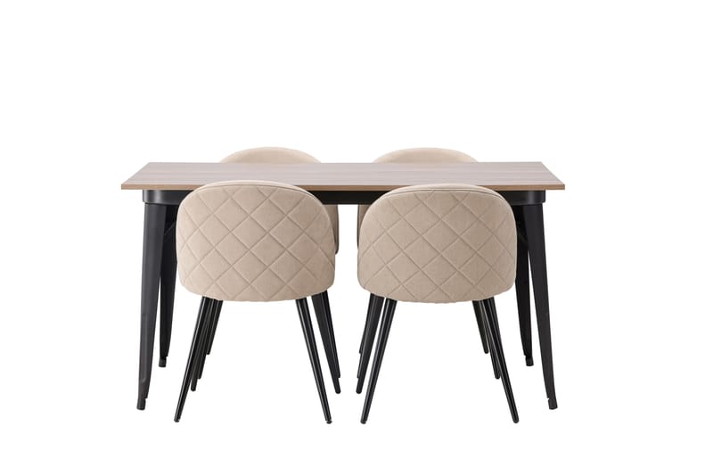 Tempe Matgrupp 140 cm Rektangulär med 4 Velvet stolar - Beige - Möbler - Matplats - Matgrupp & matbord med stolar