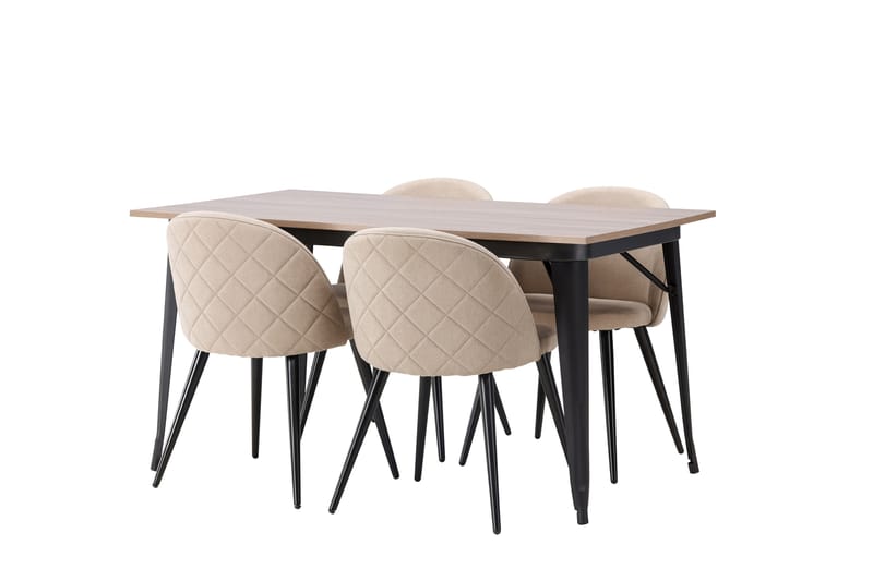Tempe Matgrupp 140 cm Rektangulär med 4 Velvet stolar - Beige - Möbler - Matplats - Matgrupp & matbord med stolar