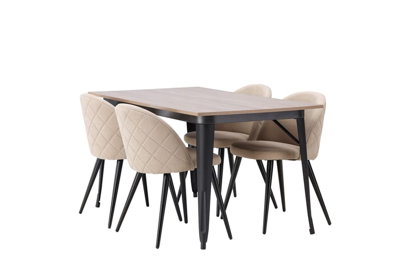 Tempe Matgrupp 140 cm Rektangulär med 4 Velvet stolar - Beige - Möbler - Matplats - Matgrupp & matbord med stolar