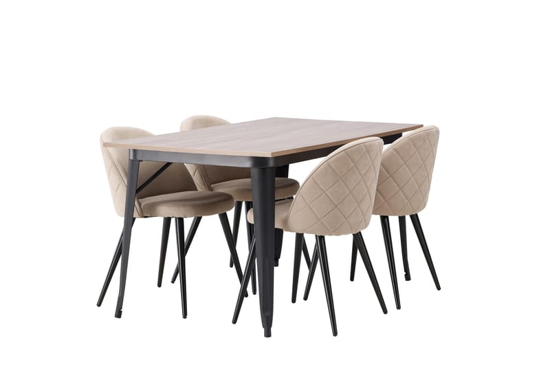 Tempe Matgrupp 140 cm Rektangulär med 4 Velvet stolar - Beige - Möbler - Matplats - Matgrupp & matbord med stolar