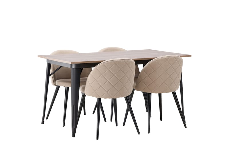 Tempe Matgrupp 140 cm Rektangulär med 4 Velvet stolar - Beige - Möbler - Matplats - Matgrupp & matbord med stolar
