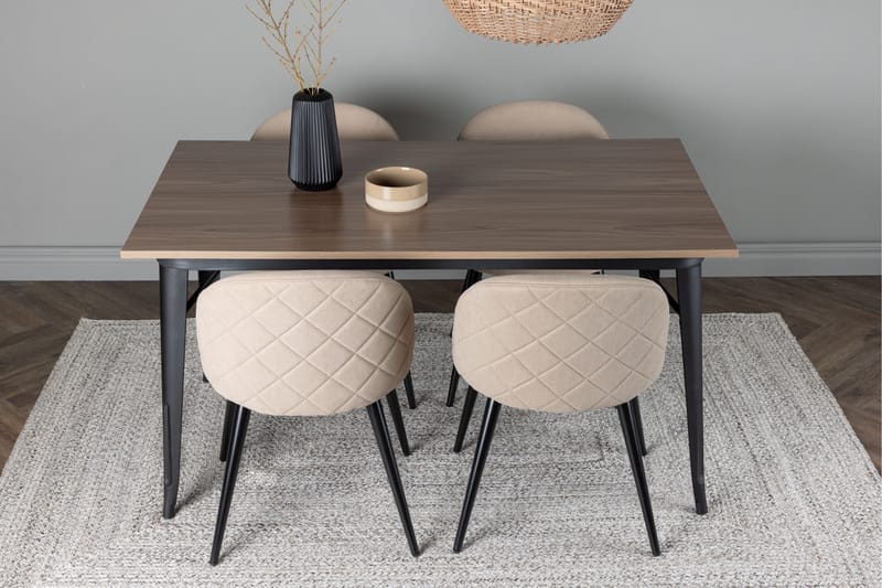 Tempe Matgrupp 140 cm Rektangulär med 4 Velvet stolar - Beige - Möbler - Matplats - Matgrupp & matbord med stolar