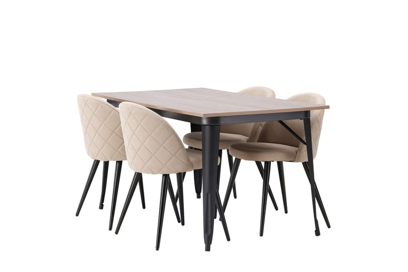 Tempe Matgrupp 140 cm Rektangulär med 4 Velvet stolar - Beige - Möbler - Matplats - Matgrupp & matbord med stolar