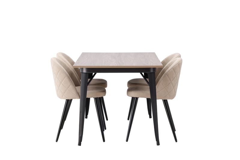 Tempe Matgrupp 140 cm Rektangulär med 4 Velvet stolar - Beige - Möbler - Matplats - Matgrupp & matbord med stolar