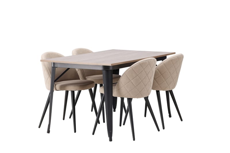 Tempe Matgrupp 140 cm Rektangulär med 4 Velvet stolar - Beige - Möbler - Matplats - Matgrupp & matbord med stolar