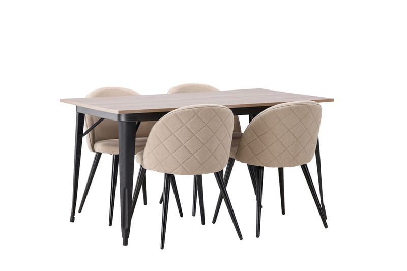 Tempe Matgrupp 140 cm Rektangulär med 4 Velvet stolar - Beige - Möbler - Matplats - Matgrupp & matbord med stolar