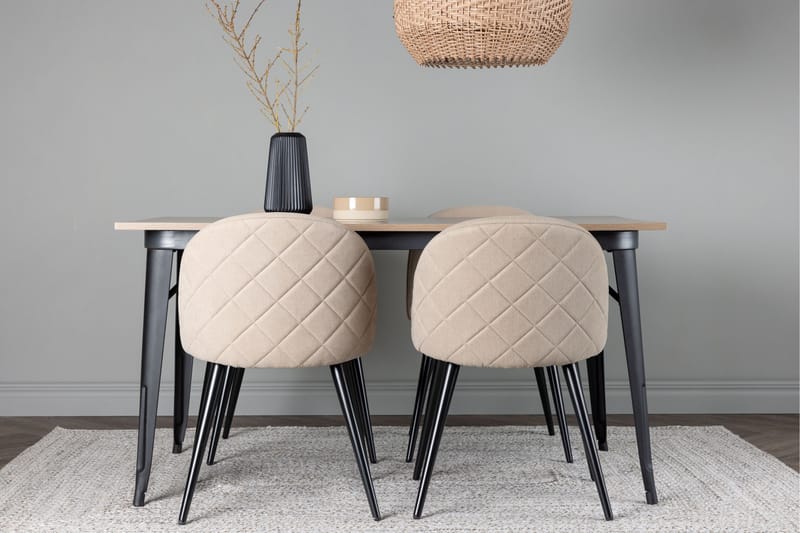Tempe Matgrupp 140 cm Rektangulär med 4 Velvet stolar - Beige - Möbler - Matplats - Matgrupp & matbord med stolar