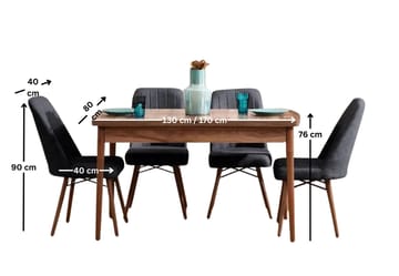 Teral Matgrupp Förlängningsbar 130-170 cm med 4 Stolar - Antracit - Möbler - Matplats - Matgrupp & matbord med stolar
