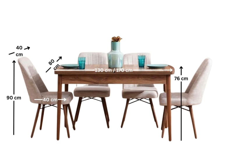 Teral Matgrupp Förlängningsbar 130-170 cm med 4 Stolar - Möbler - Matplats - Matgrupp & matbord med stolar