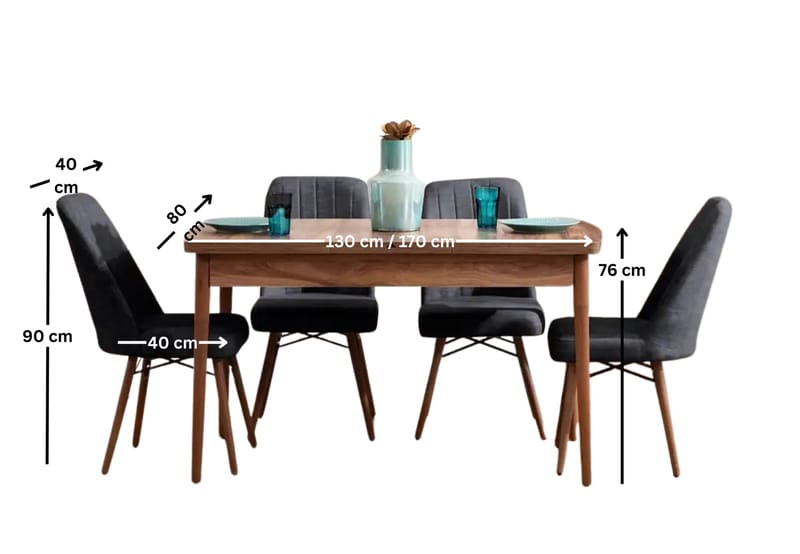 Teral Matgrupp Förlängningsbar 130-170 cm med 4 Stolar - Möbler - Matplats - Matgrupp & matbord med stolar