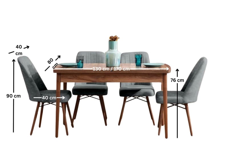 Teral Matgrupp Förlängningsbar 130-170 cm med 4 Stolar - Möbler - Matplats - Matgrupp & matbord med stolar
