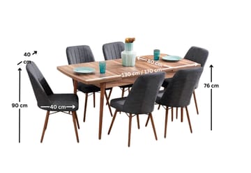Teral Matgrupp Förlängningsbar 130-170 cm med 6 Stolar - Antracit - Möbler - Matplats - Matgrupp & matbord med stolar