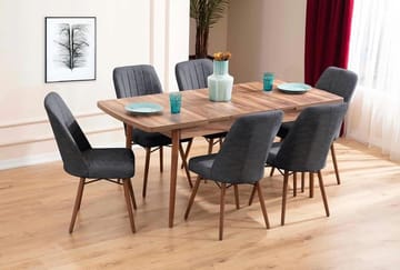 Teral Matgrupp Förlängningsbar 130-170 cm med 6 Stolar - Antracit - Möbler - Matplats - Matgrupp & matbord med stolar