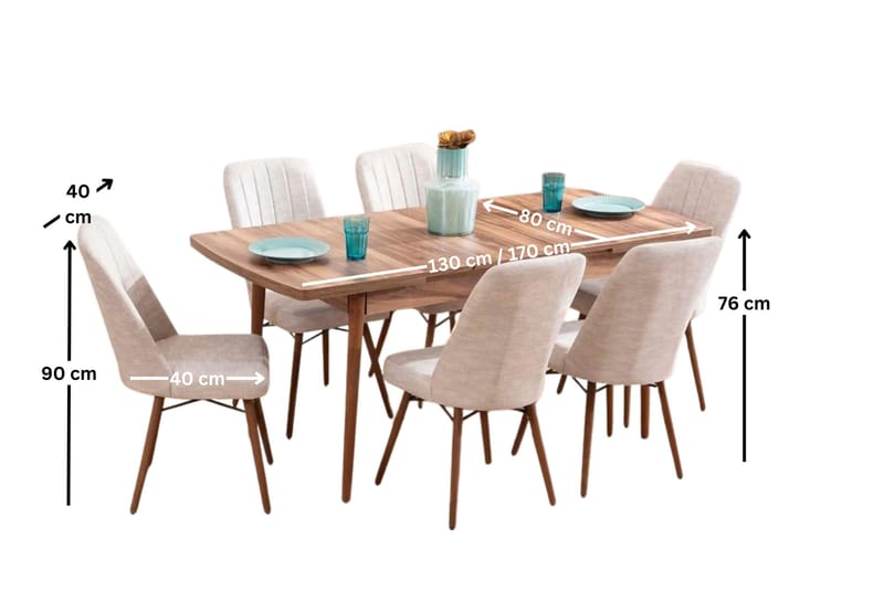Teral Matgrupp Förlängningsbar 130-170 cm med 6 Stolar - Möbler - Matplats - Matgrupp & matbord med stolar