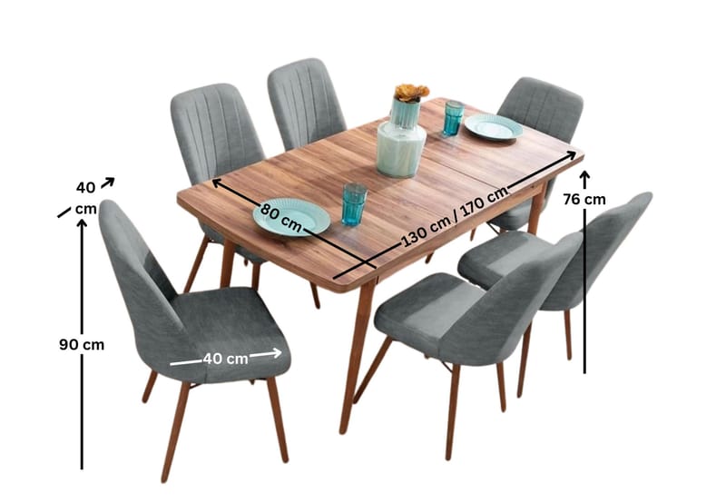 Teral Matgrupp Förlängningsbar 130-170 cm med 6 Stolar - Möbler - Matplats - Matgrupp & matbord med stolar