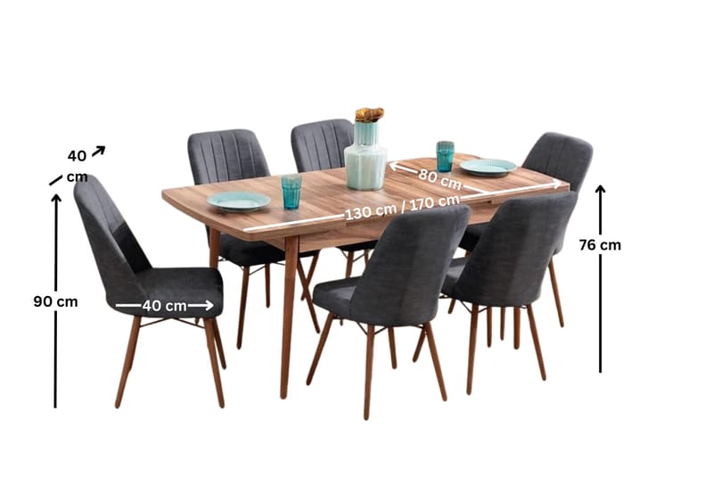 Teral Matgrupp Förlängningsbar 130-170 cm med 6 Stolar - Möbler - Matplats - Matgrupp & matbord med stolar