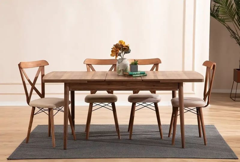 Toolenpas Matgrupp Bord 130 cm + 4 Stolar - Brun - Möbler - Matplats - Matgrupp & matbord med stolar