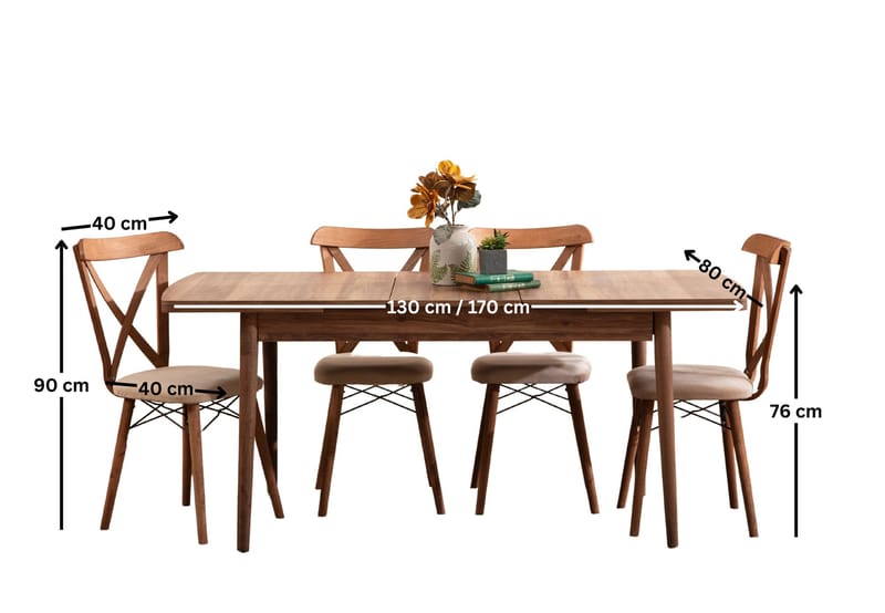 Toolenpas Matgrupp Bord 130 cm + 4 Stolar - Brun - Möbler - Matplats - Matgrupp & matbord med stolar