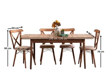 Toolenpas Matgrupp Bord 130 cm + 4 Stolar - Brun - Möbler - Matplats - Matgrupp & matbord med stolar