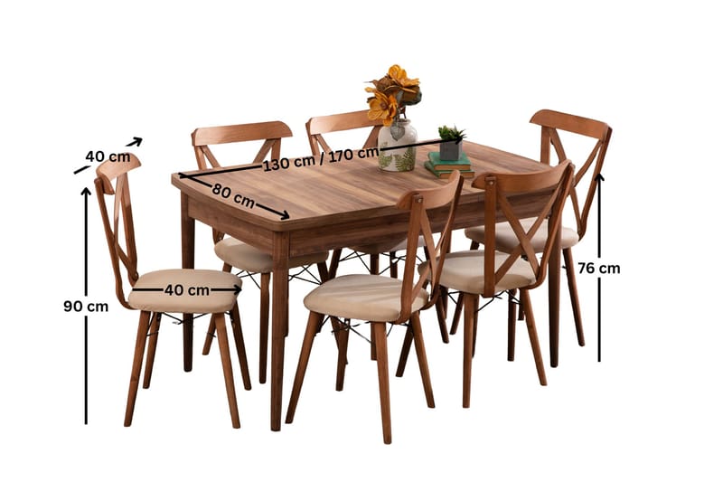 Toolenpas Matgrupp Förlängningsbar 130-170 cm med 6 Stolar - Möbler - Matplats - Matgrupp & matbord med stolar