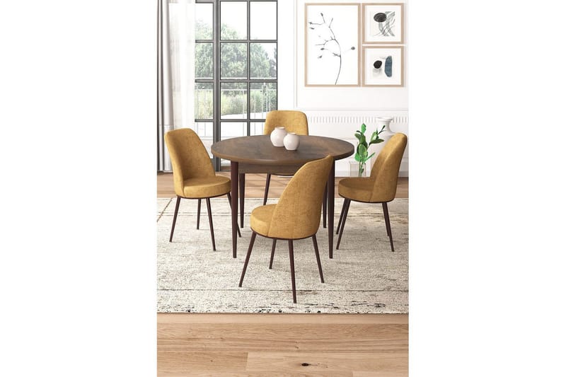 Tor Matgrupp 4-sits - Brun/Sennepsgul - Möbler - Matplats - Matgrupp & matbord med stolar