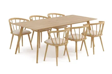 Tyrö Matgrupp 190 cm Ek med 6 st Tyrö Karmstolar med Dyna