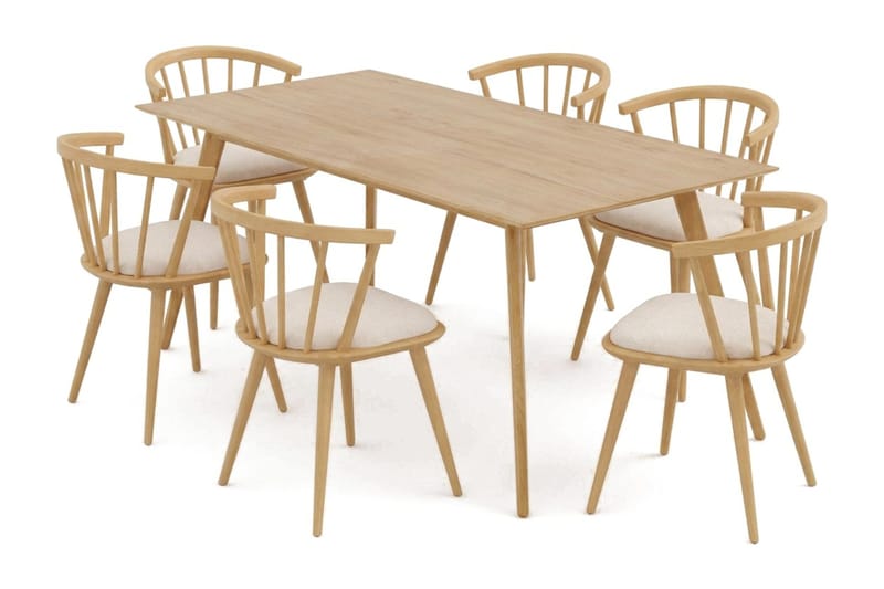 Tyrö Matgrupp 190 cm Ek med 6 st Tyrö Karmstolar med Dyna - Ek - Möbler - Matplats - Matgrupp & matbord med stolar