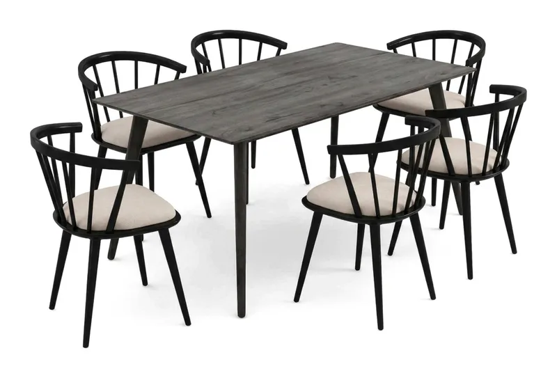 Tyrö Matgrupp 190 cm Rökt ek med 6 st Tyrö Karmstolar med Dyna - Rökt ek - Möbler - Matplats - Matgrupp & matbord med stolar