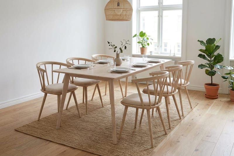 Tyrö Matgrupp 190 cm Whitewash med 6 st Tyrö Karmstolar med Dyna - Vitlaserad ek - Möbler - Matplats - Matgrupp & matbord med stolar