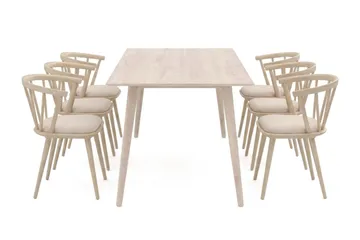 Tyrö Matgrupp 190 cm Whitewash med 6 st Tyrö Karmstolar med Dyna - Vitlaserad ek - Möbler - Matplats - Matgrupp & matbord med stolar
