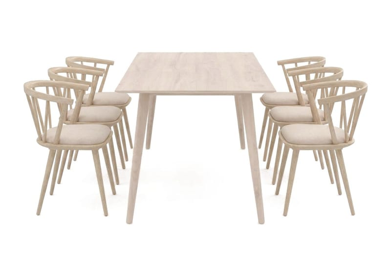 Tyrö Matgrupp 190 cm Whitewash med 6 st Tyrö Karmstolar med Dyna - Vitlaserad ek - Möbler - Matplats - Matgrupp & matbord med stolar