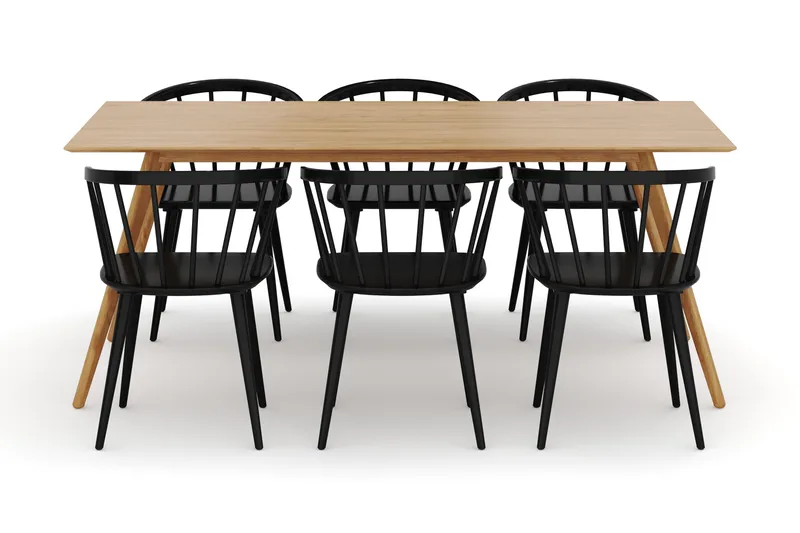 Tyrö Matgrupp med 6 st Tyrö Karmstolar - Oak/Black - Möbler - Matplats - Matgrupp & matbord med stolar