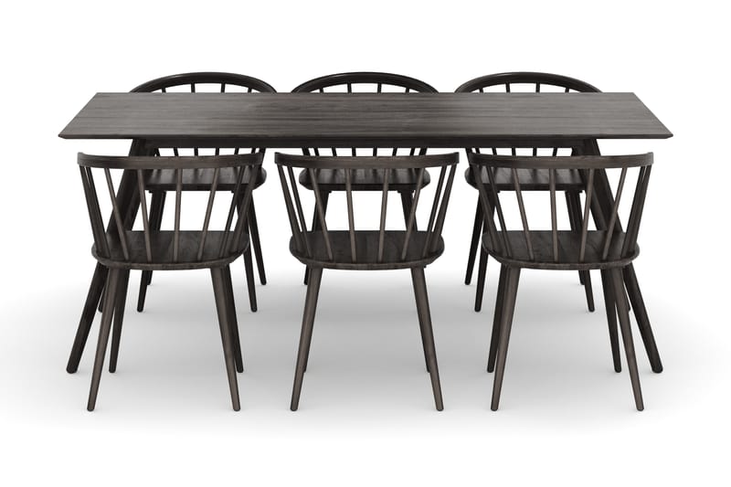 Tyrö Matgrupp med 6 st Tyrö Karmstolar - Smoked Oak/Smoked Oak - Möbler - Matplats - Matgrupp & matbord med stolar