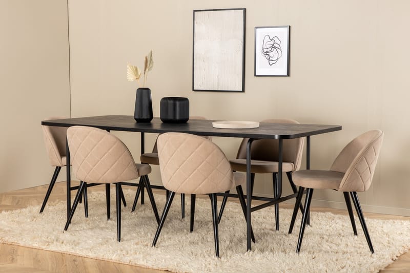 Uno Matgrupp 200 cm Rektangulär med 6 Velvet stolar - Beige - Möbler - Matplats - Matgrupp & matbord med stolar