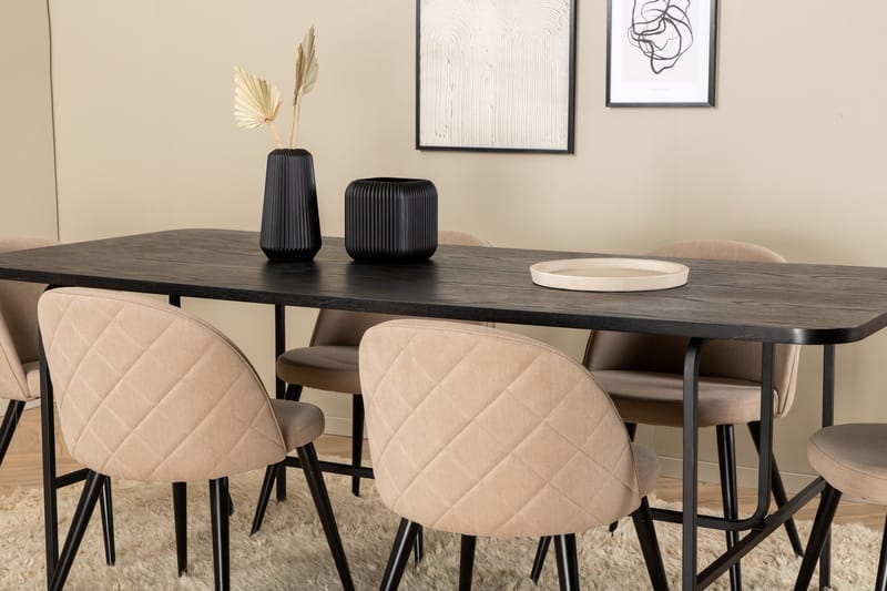 Uno Matgrupp 200 cm Rektangulär med 6 Velvet stolar - Beige - Möbler - Matplats - Matgrupp & matbord med stolar