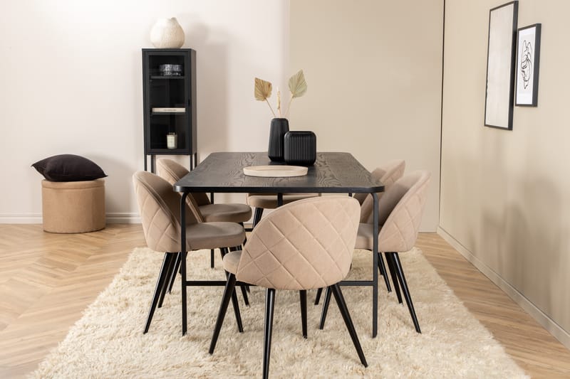 Uno Matgrupp 200 cm Rektangulär med 6 Velvet stolar - Beige - Möbler - Matplats - Matgrupp & matbord med stolar