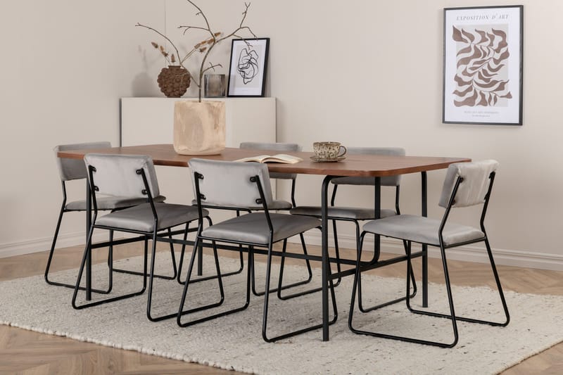 Unos Matgrupp 200 cm Rektangulär med 6 Kenth stolar - Svart - Möbler - Matplats - Matgrupp & matbord med stolar