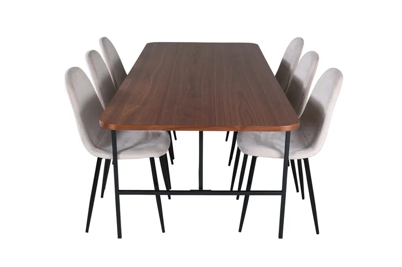 Unos Matgrupp 200 cm Rektangulär med 6 Polar stolar - Beige - Möbler - Matplats - Matgrupp & matbord med stolar