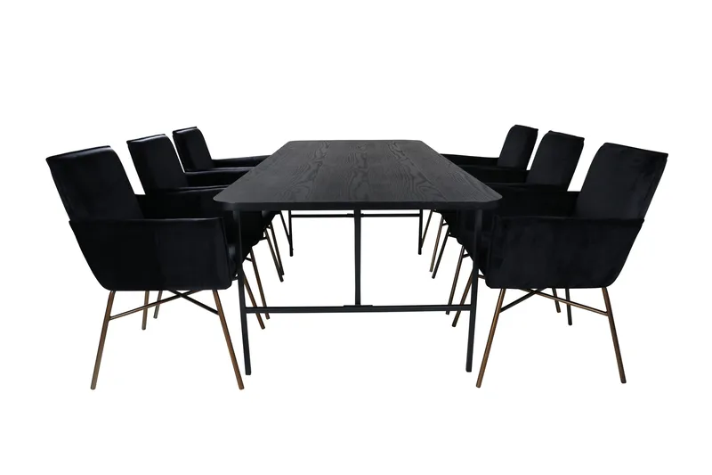 Unos Matgrupp 200 cm Rektangulär med 6 Petra stolar, Svart