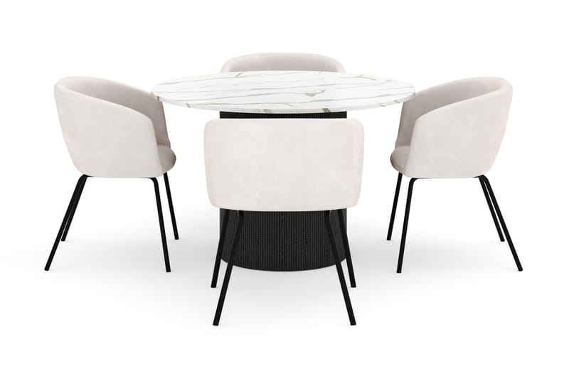 Uppveda Matbord 120 cm Rund med 4 Berit Stolar - Svart/Vit - Möbler - Matplats - Matgrupp & matbord med stolar